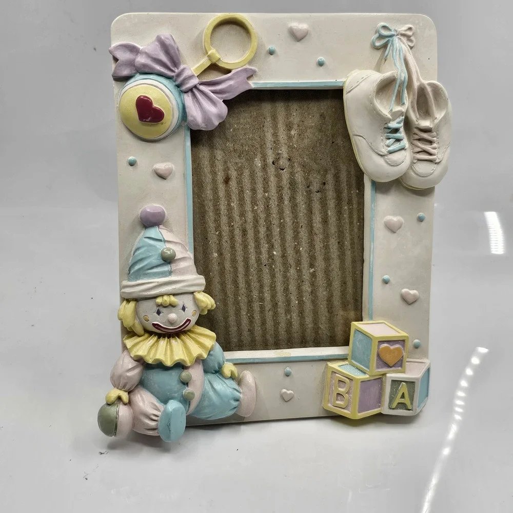 Vintage Pastel Baby‎ Picture Frame 3D Clown Blocks Shoes Rattle Nursery Decor